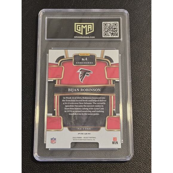 2023 Panini Select #4 Bijan Robinson Green and Yellow Prizms Die Cuts RC GMA 8.5 - Picture 2 of 2